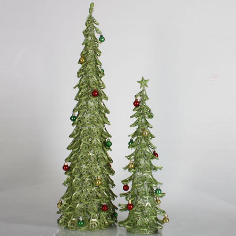 Sterling Set of 2 Lime Green Glitter Mesh Artificial Christmas Tree Tabletop Decors 3'