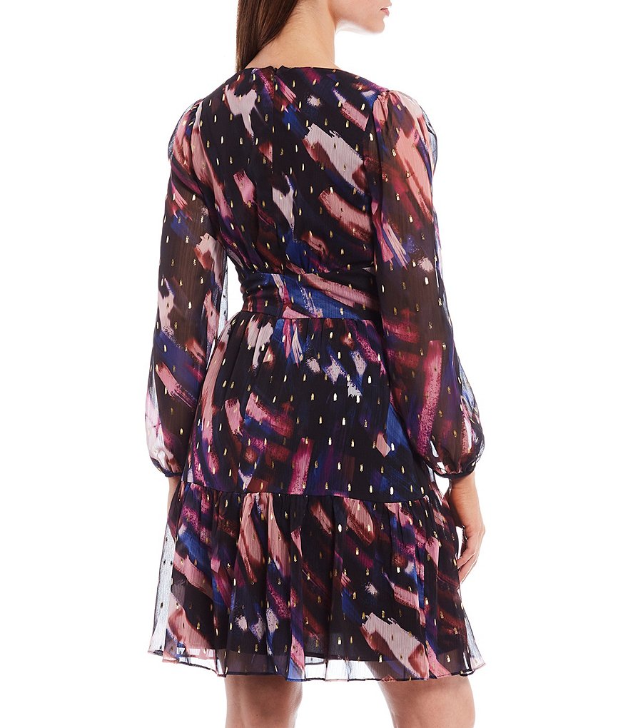 Maggy London Foiled Chiffon Abstract Print Dress