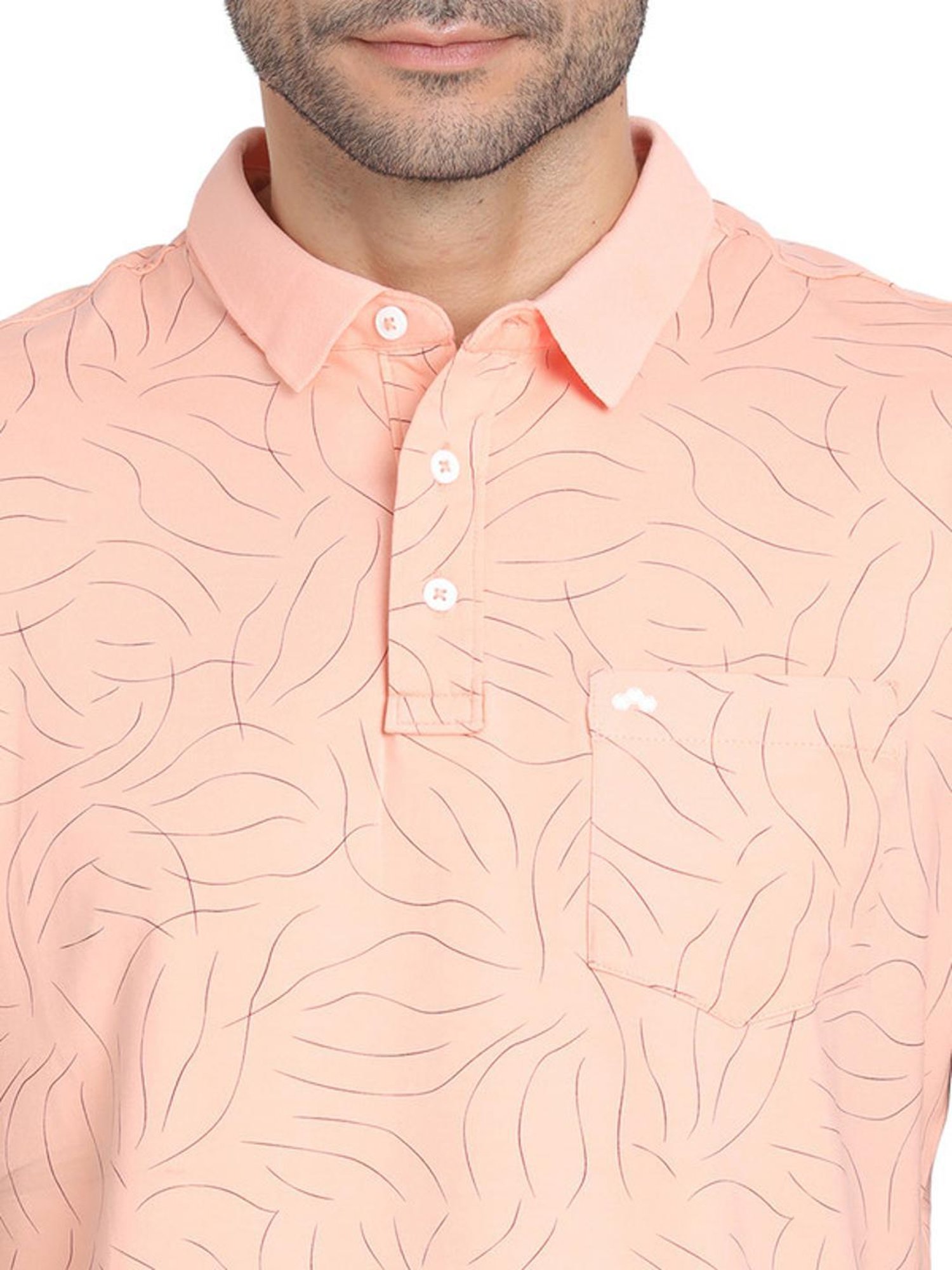 Turtle Peach Slim Fit Printed Polo T-Shirts