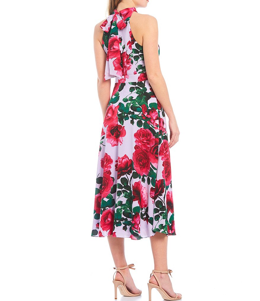 Laundry by Shelli Segal Mock Neck Floral Crepe Midi Dress