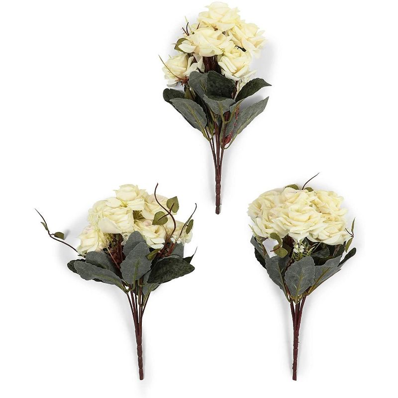 Farmlyn Creek 4-Piece Artificial White Roses Flowers with Ceramic Pot Vase