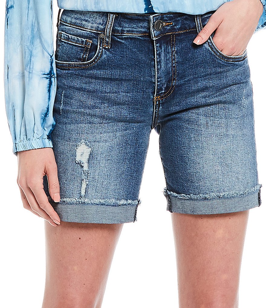 KUT from the Kloth Catherine Destruction Detail Roll-Up Fray Hem Shorts