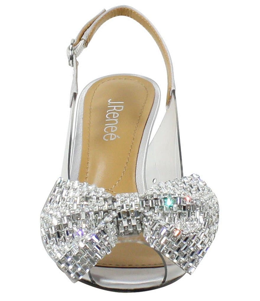 J.Renee Ramillo Rhinestone Studded Bow Detail Peep Toe Slingback Pumps