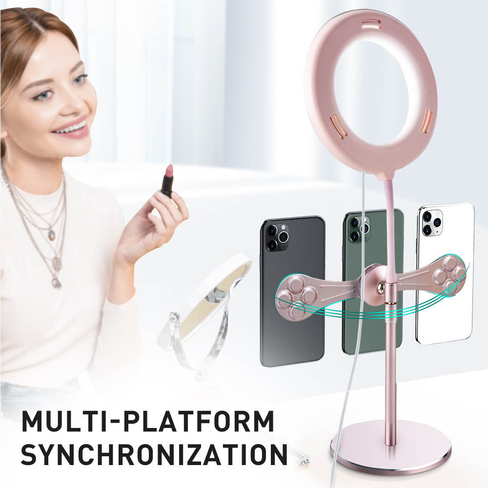 Portable Streaming Desktop Stand with Ring Light, Mobile Phone Holder Perfect for YouTube Streaming, Video Recording & Photography.