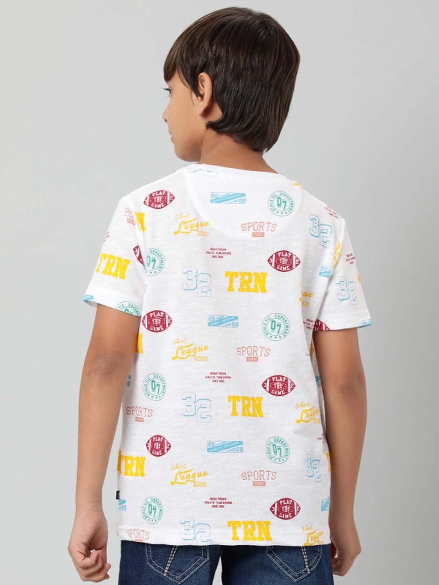 Indian Terrain Kids White Cotton Printed T-Shirt