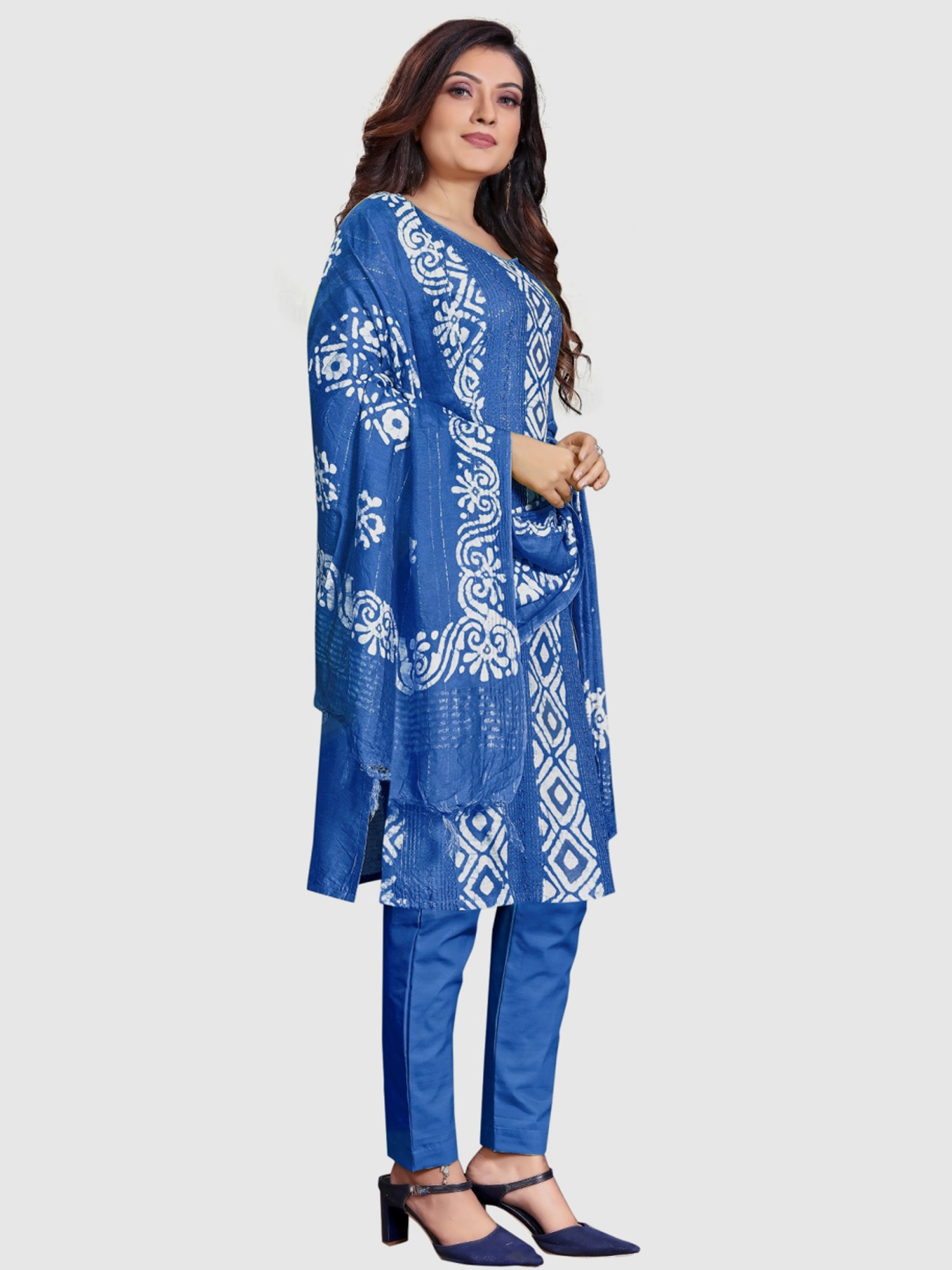 APNISHA Blue Embroidered Unstitched Dress Material