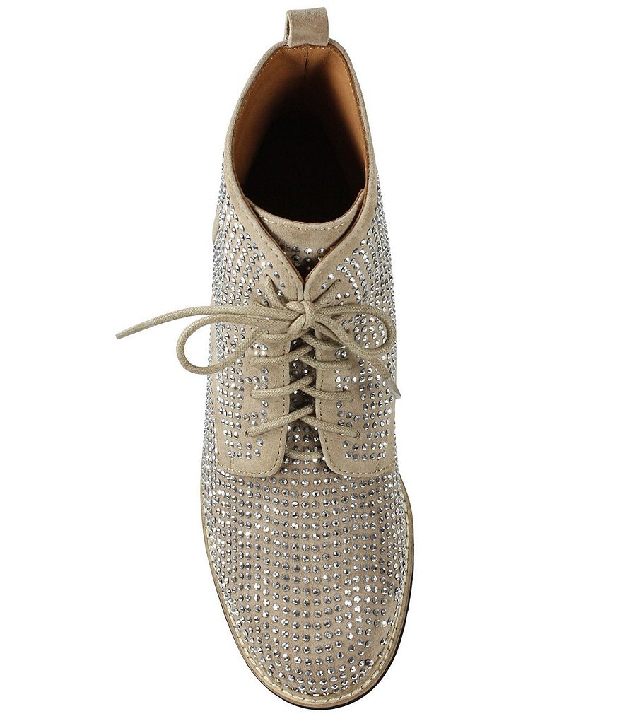 L'Amour Des Pieds Raynelle Suede Rhinestone Embellished Block Heel Combat Booties