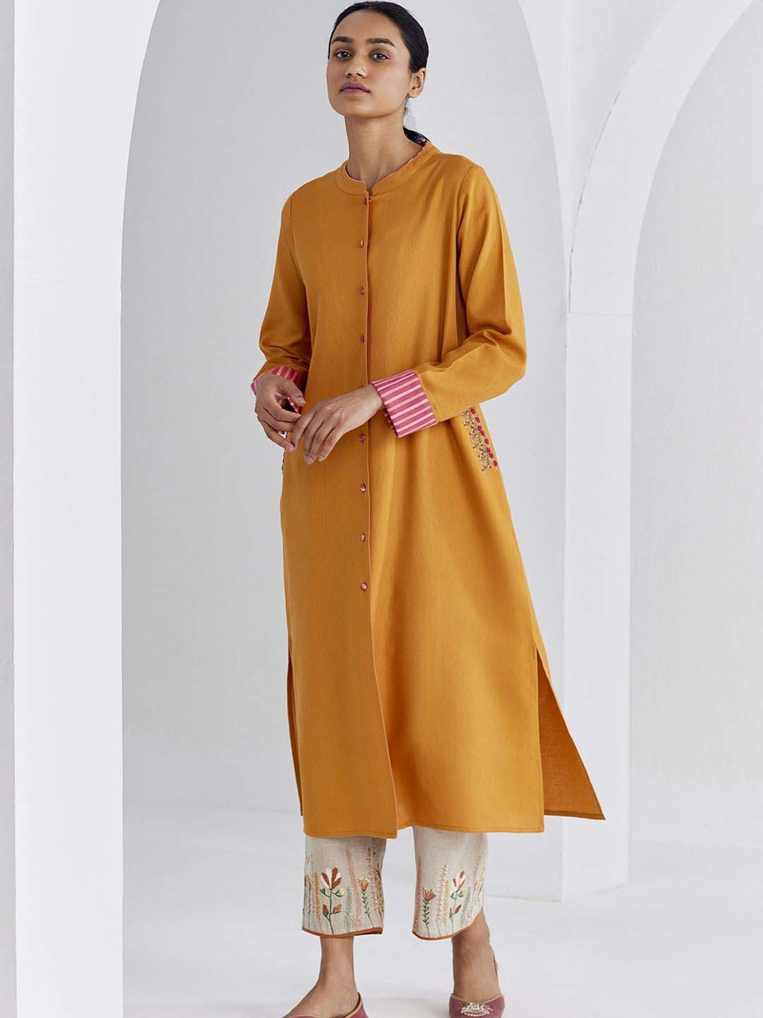 Ancestry Dark Yellow Embroidered Straight Kurta