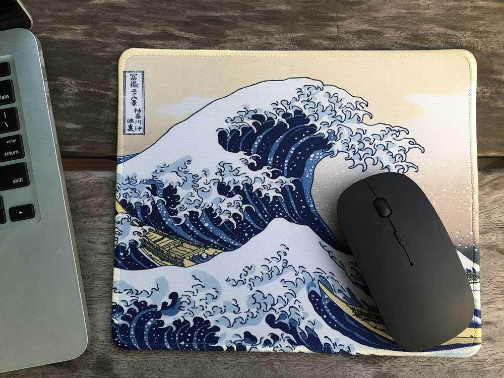 dealzEpic - Art Mouse Pad - Natural Rubber Mousepad Printed with Japan Art The Great Wave by Hokusai - Stitched Border - 9.5x7.9 inches