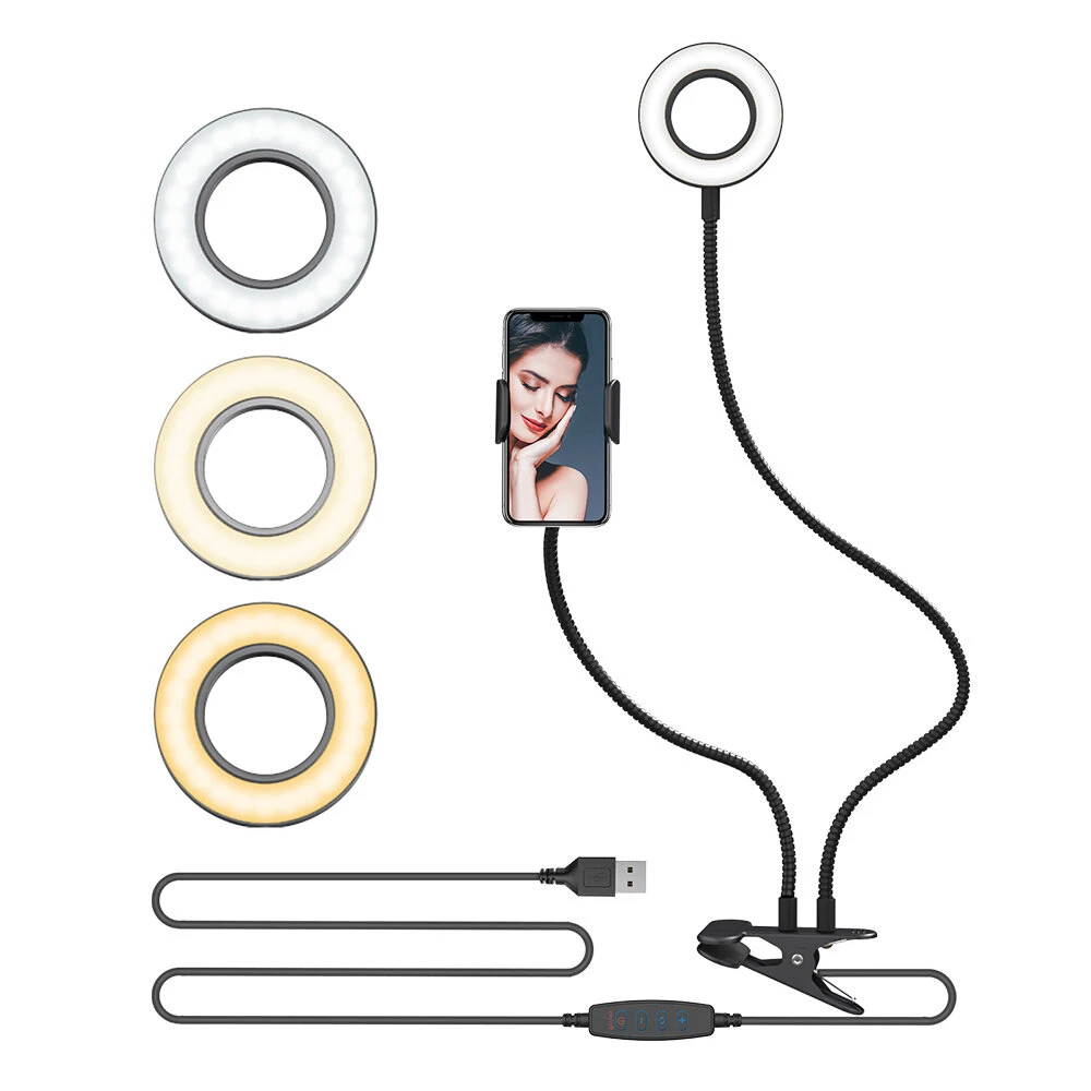 BlitzWolf  BW-SL6 Clip Selfie Ring Light with Flexible Mobile Phone Holder Lazy Bracket Desk Lamp LED Light for Live Stream Makeup Office Kitchen