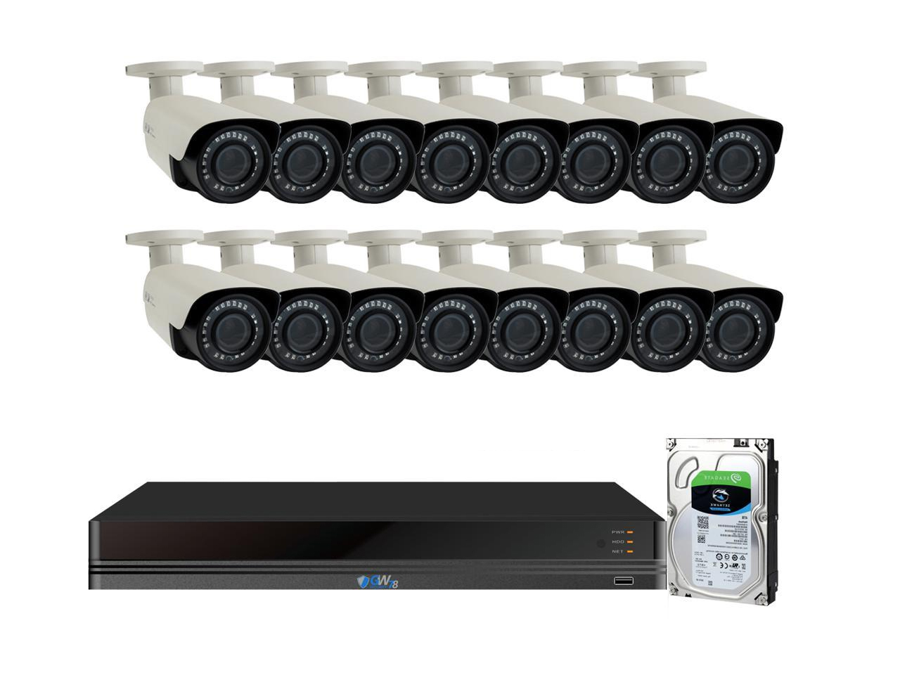 GW Security PoE 32CH H.265 NVR 4K 3840&times;2160 Security Camera System 32 Outdoor 8 Megapixels Motorized 2.8~12mm 4X Optical Zoom Lens Ethernet IP Security Bullet Cameras, Remote Home Monitoring (8TB HDD)