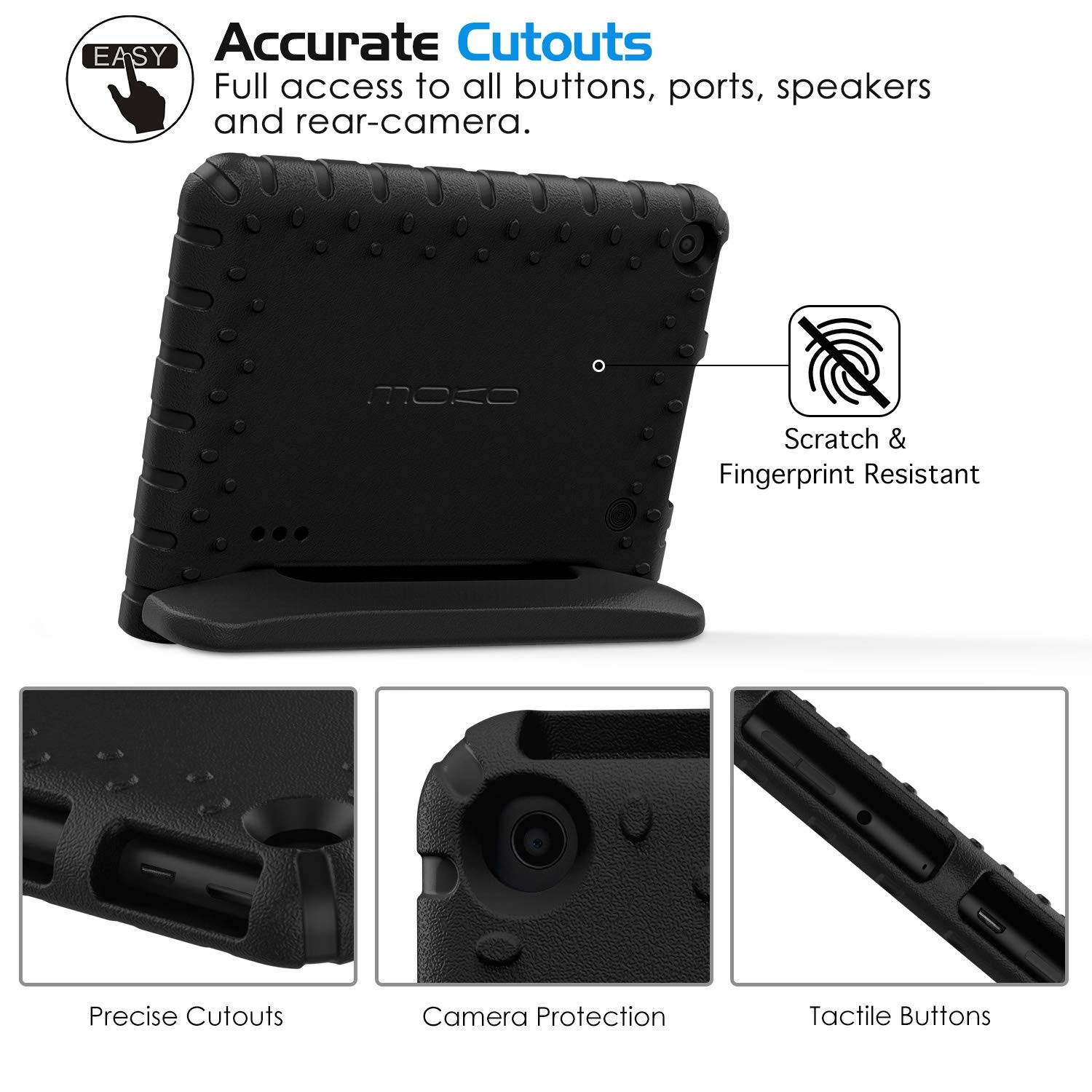 MoKo Kids Case Fits All-New Amazon Kindle Fire 7 Tablet (9th Generation, 2019 Release), Durable EVA Kid-Friendly Shock Proof Portable Handle Protective Stand Cover - Black