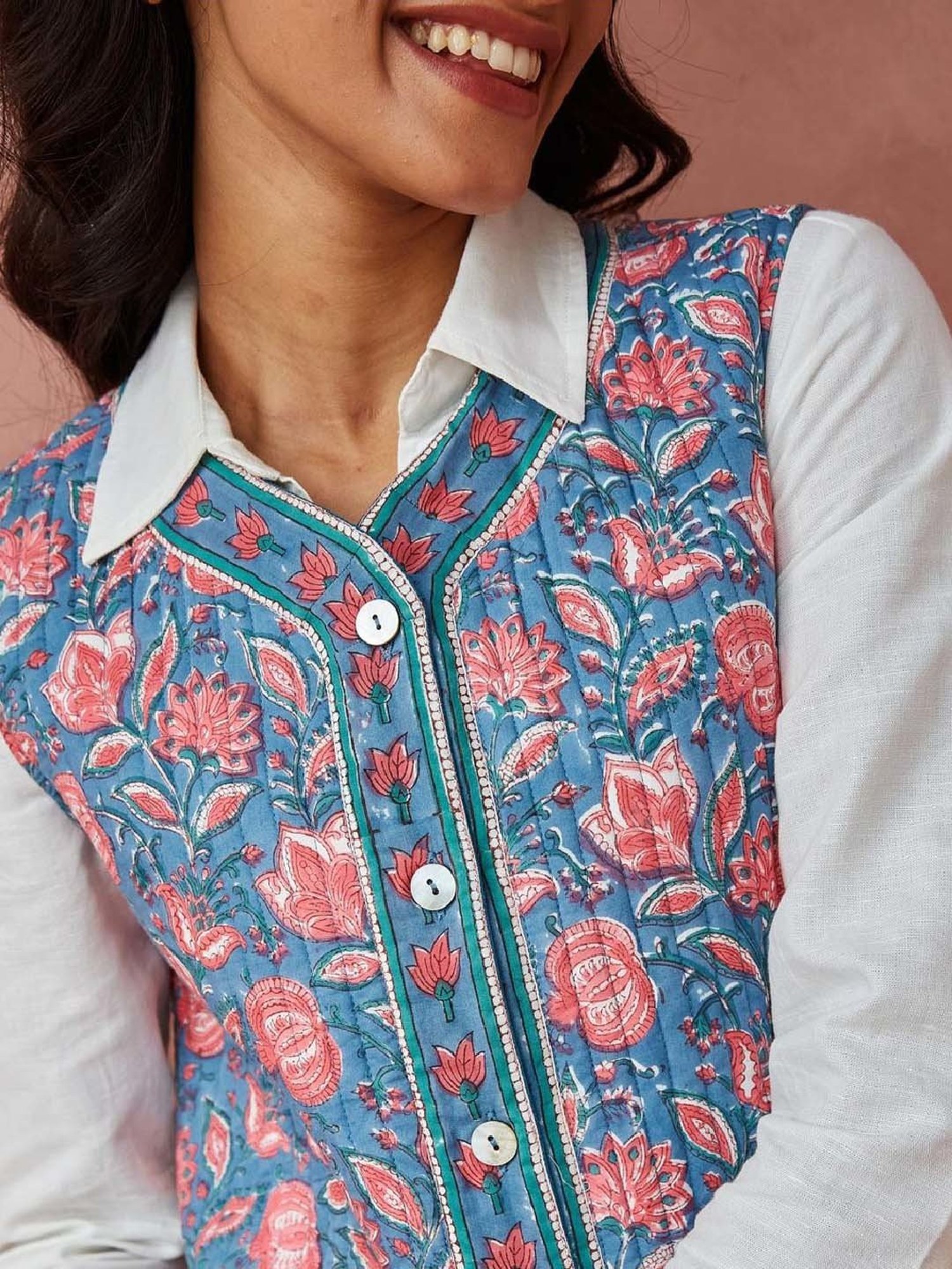 Fabindia Blue Cotton Printed Jacket