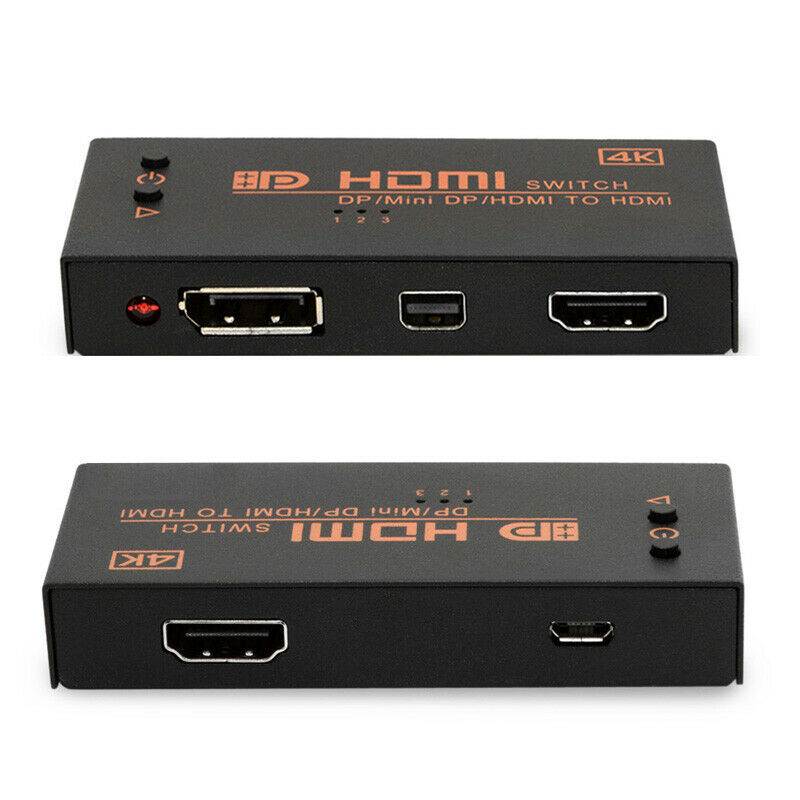 DP / HDMI / Mini Displayport to HDMI Output Switch Selector 3 In 1 Out 4K x 2K