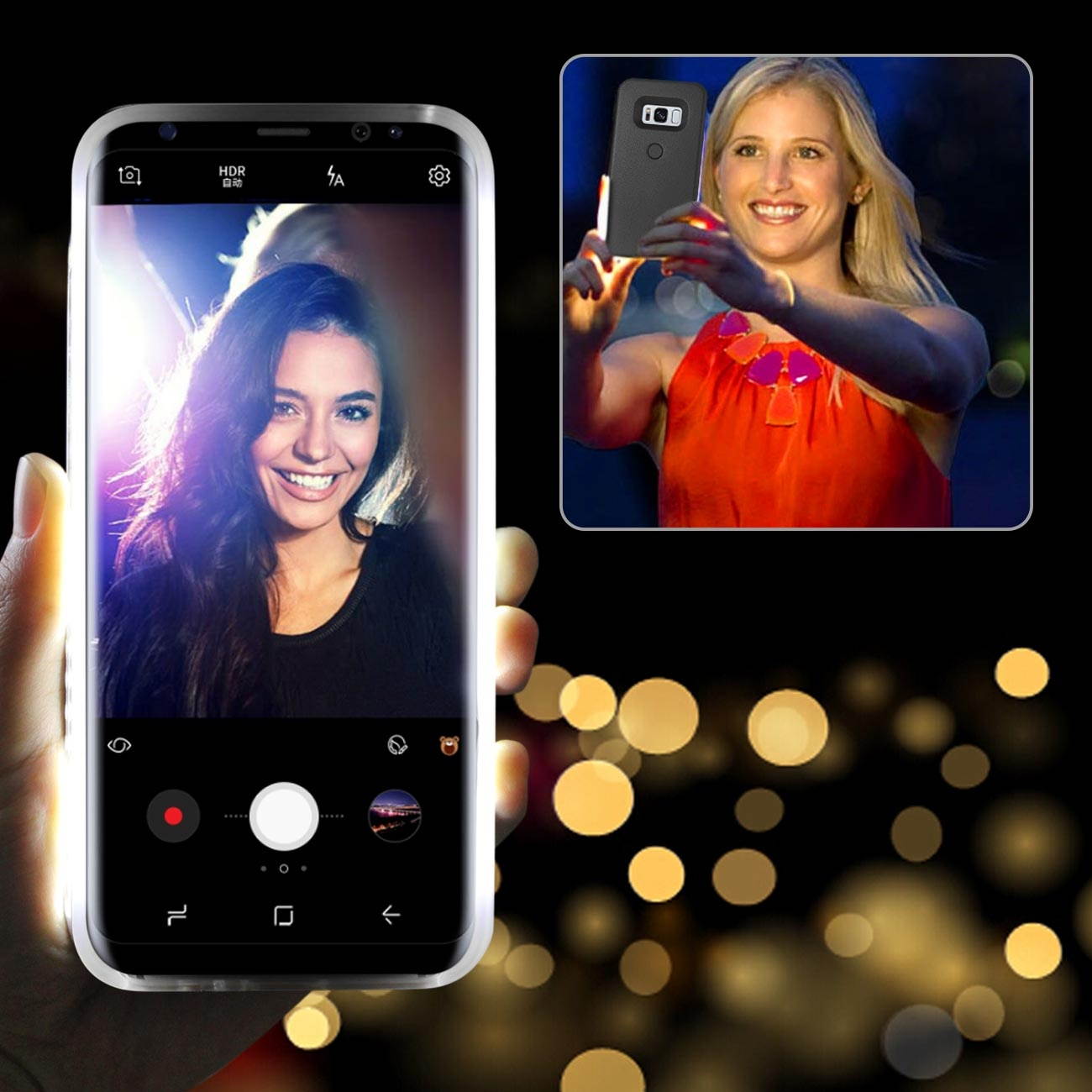 REIKO SAMSUNG GALAXY S8 EDGE LED SELFIE LIGHT UP ILLUMINATED CASE IN BLACK