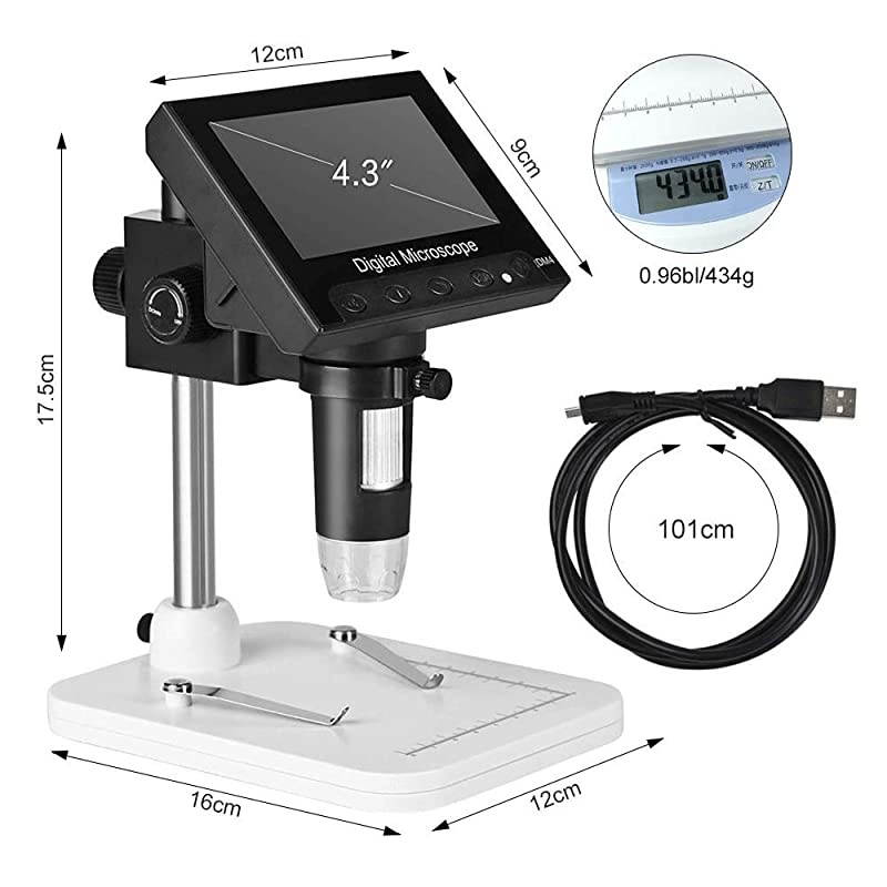 Microscope 43quot LED Screen Display 720P 10X1000X Magnification Zoom Camera Video Recorder for Phone Repair Soldering Tool Jewelry Appraisal Biologic