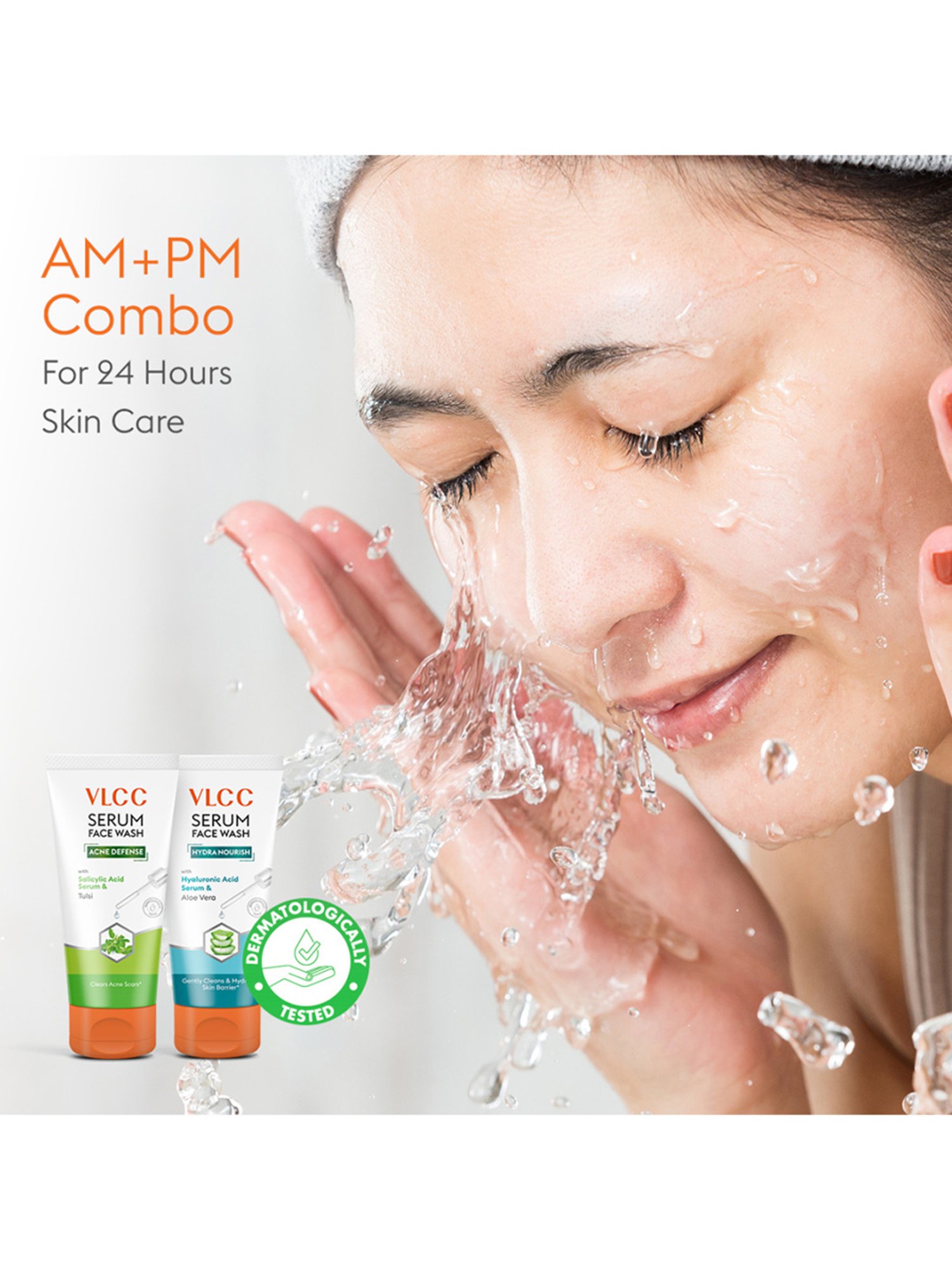 VLCC Acne Defence Tulsi for AM & Hydra Nourish Aloe Vera for PM Face Wash Combo