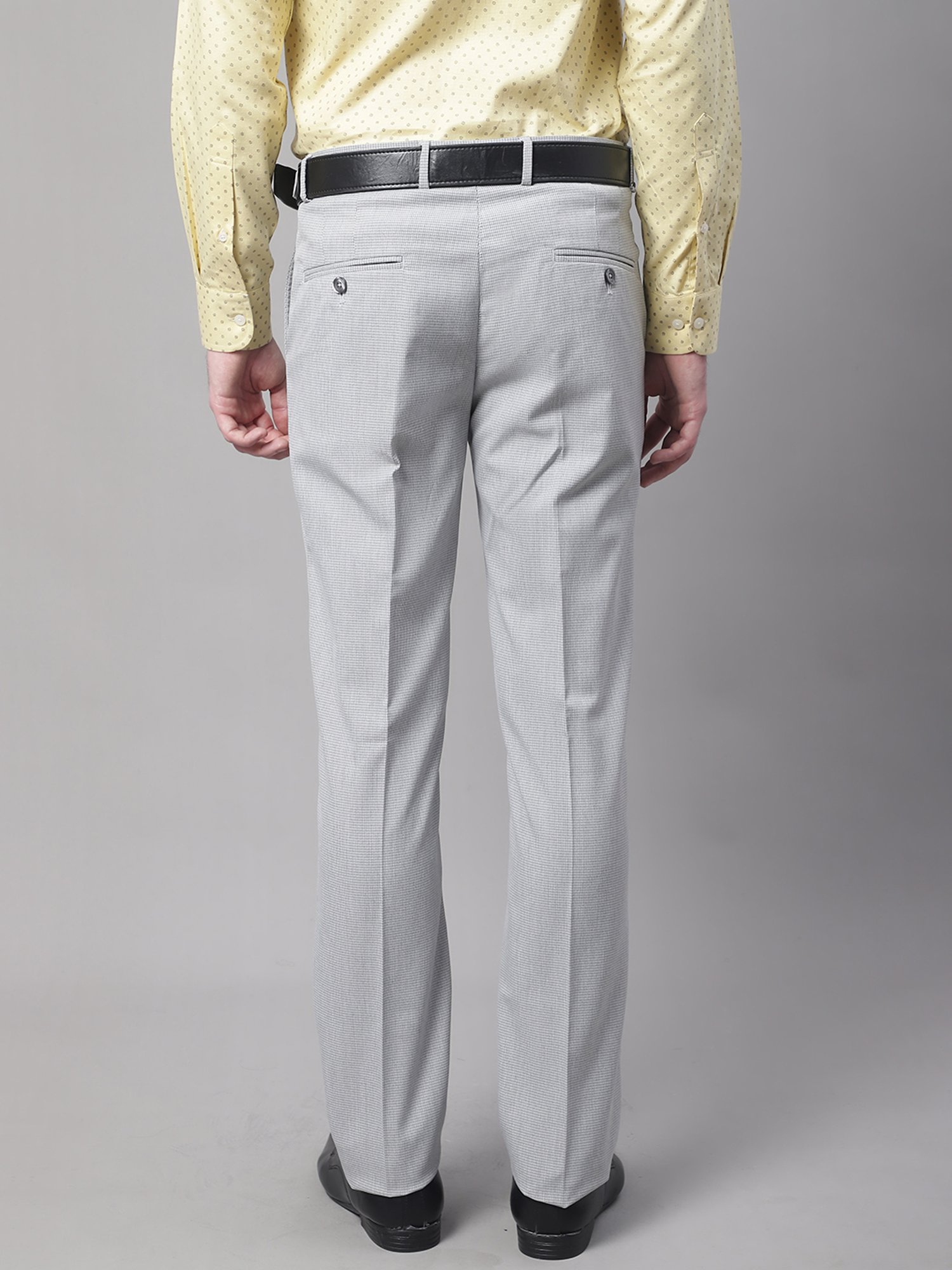 Cantabil Light Grey Regular Fit Printed Flat Front Trousers