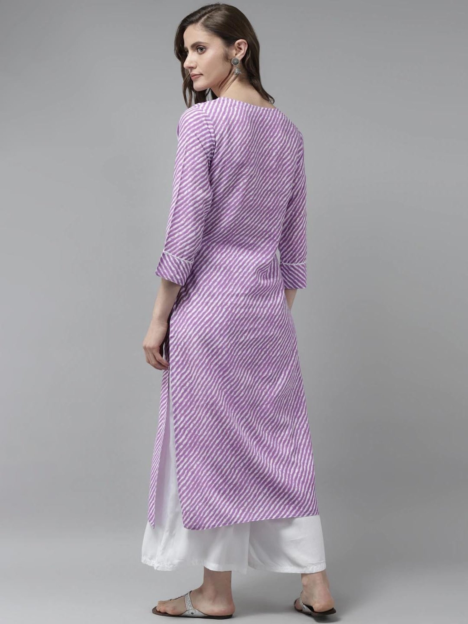 Yufta Lavender Rayon Embroidered A Line Kurta