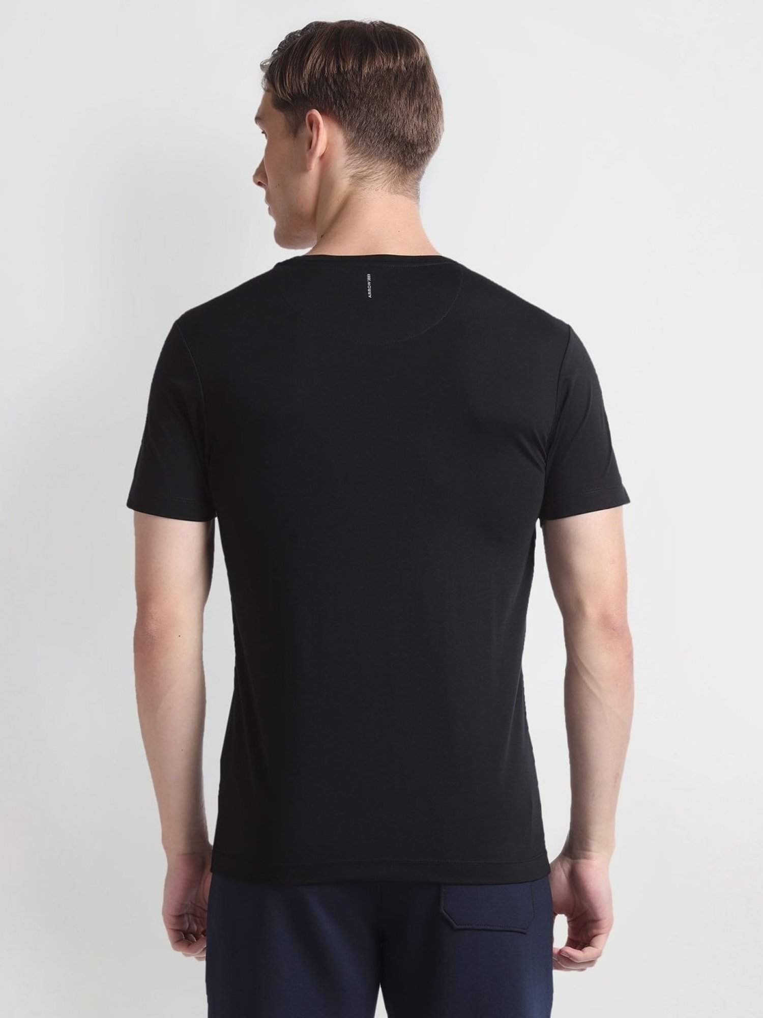 Arrow Newyork Black Cotton Regular Fit Printed T-Shirt