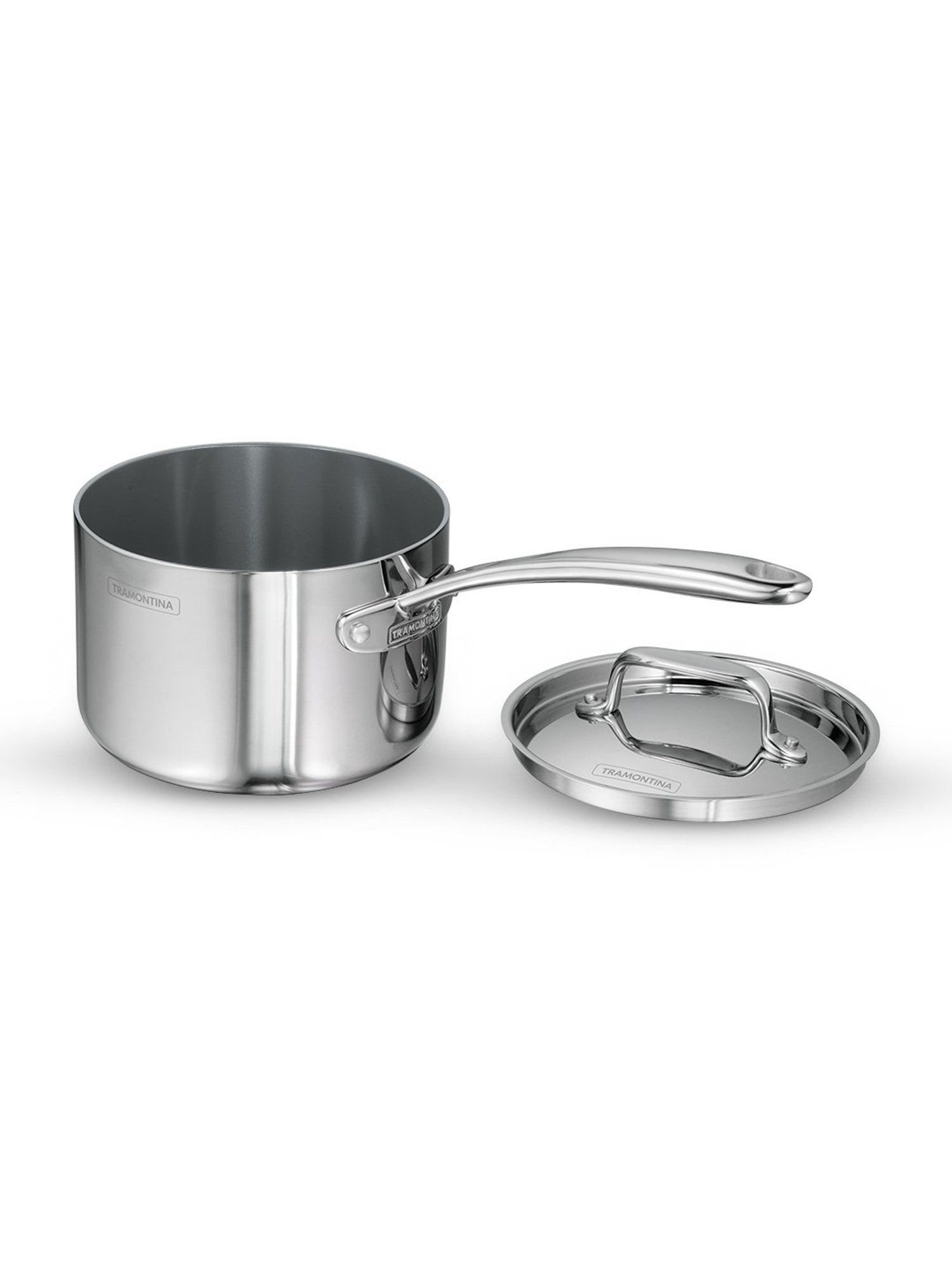 Tramontina Fusao Non-Toxic Triply Stainless Steel Ceramic Sauce Pan & Lid 16cm/2.1L Induction Base