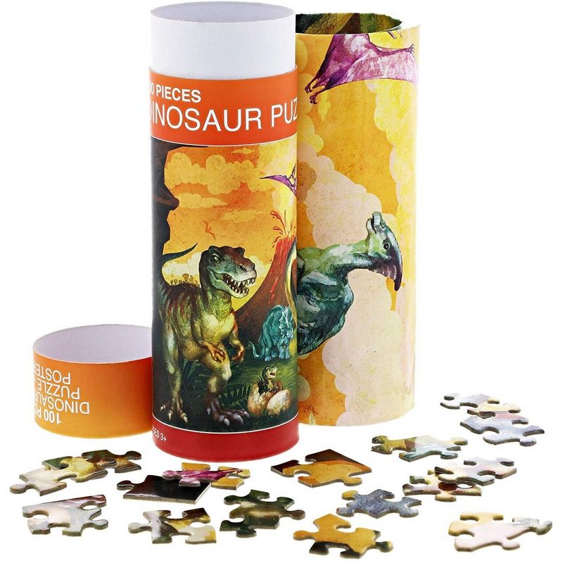 Blue Panda 100-Pieces Dinosaur Jigsaw Puzzle and Matching Poster for Kids