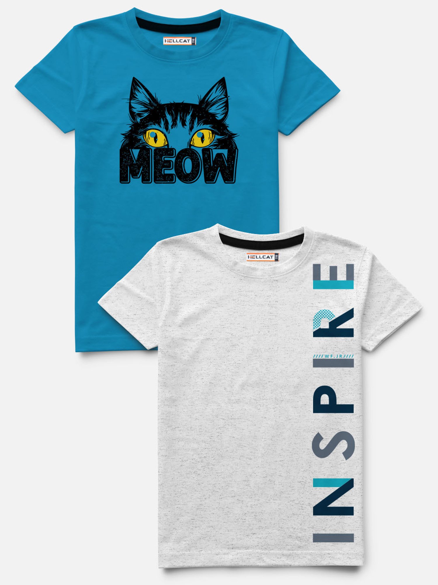 HELLCAT Turquoise & Grey Printed T-Shirt (Pack Of 2)