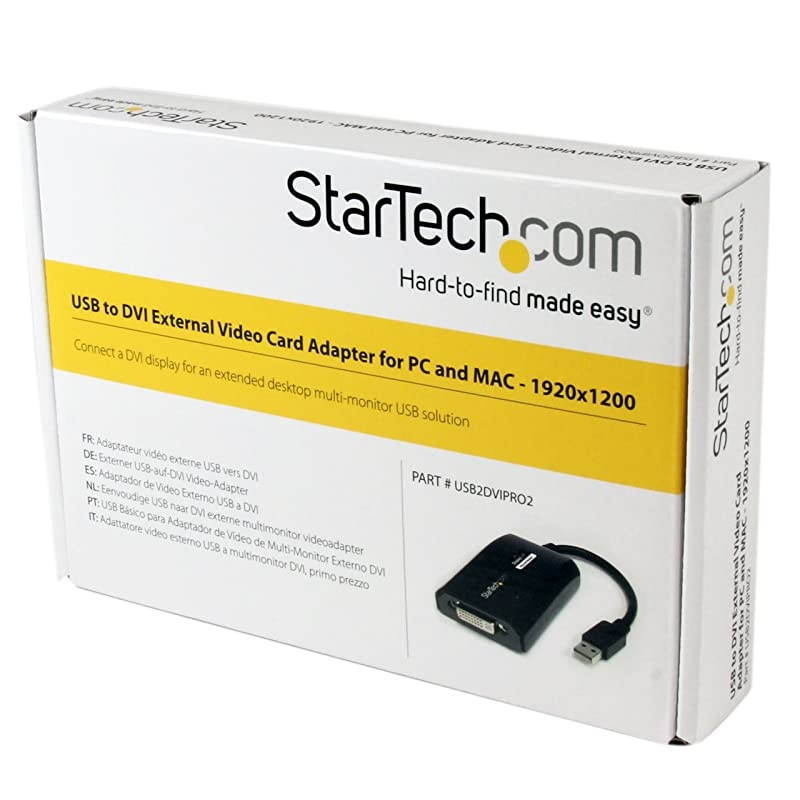 com USB to DVI Adapter - 1920x1200 - External Video & Graphics Card - Dual Monitor Display Adapter Cable - Supports Mac & Windows (USB2DVIPRO2),Black