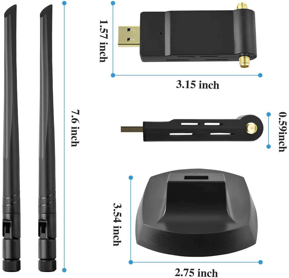 USB WiFi Adapter, 1900Mbps Dual Band 2.4GHz/600Mbps 5.8GHz/1300Mbps High Gain 5dBi Antennas USB 3.0 Wireless Network Adapter for PC Desktop Laptop with Windows 10/8/7/XP/Vista, Mac OS