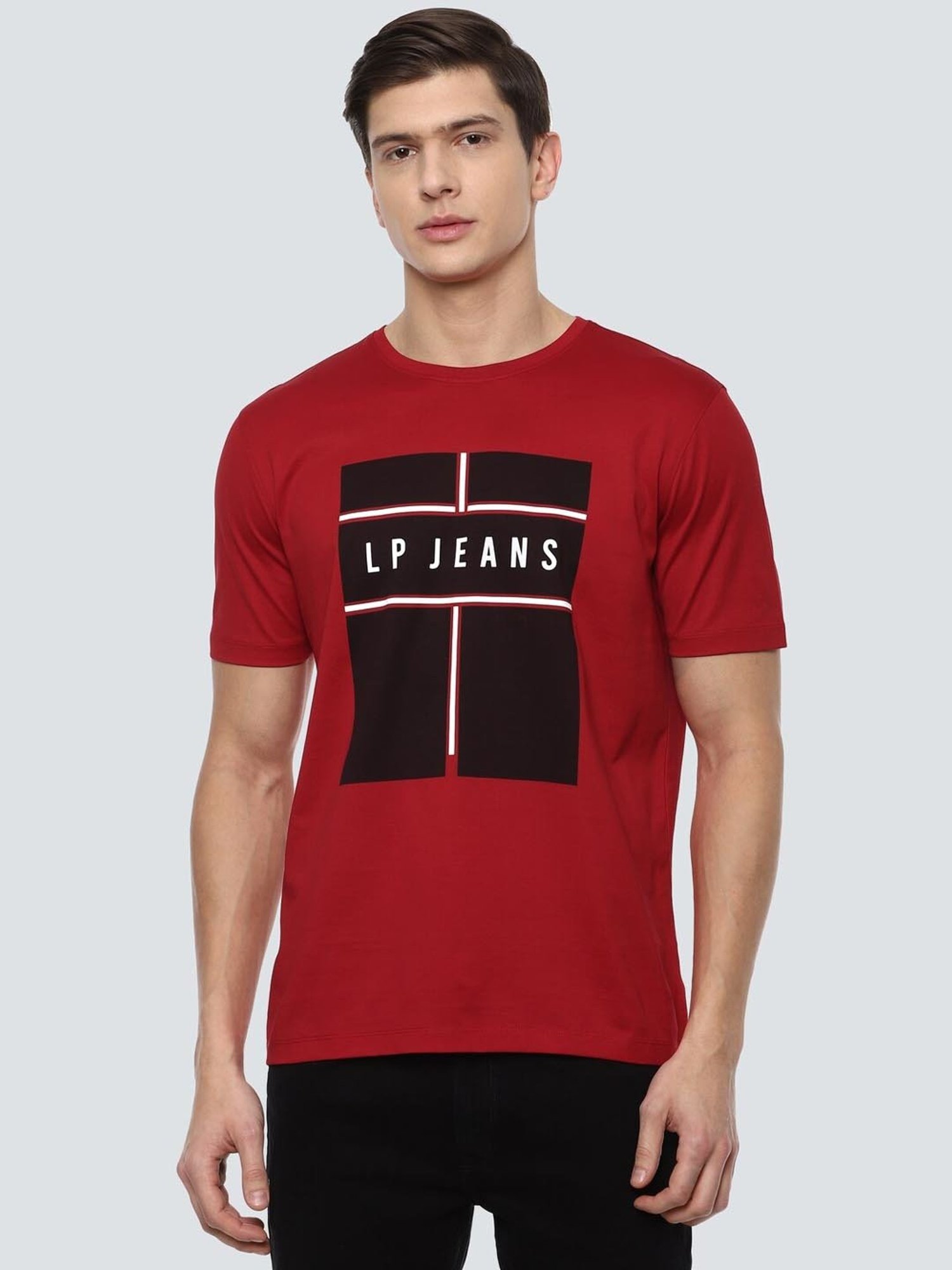 Louis Philippe Jeans Red Cotton Slim Fit Printed T-Shirt