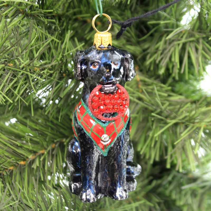 Joy To The World 3.5" Black Lab In Vest Ornament Fetching Ring Dog  -  Tree Ornaments