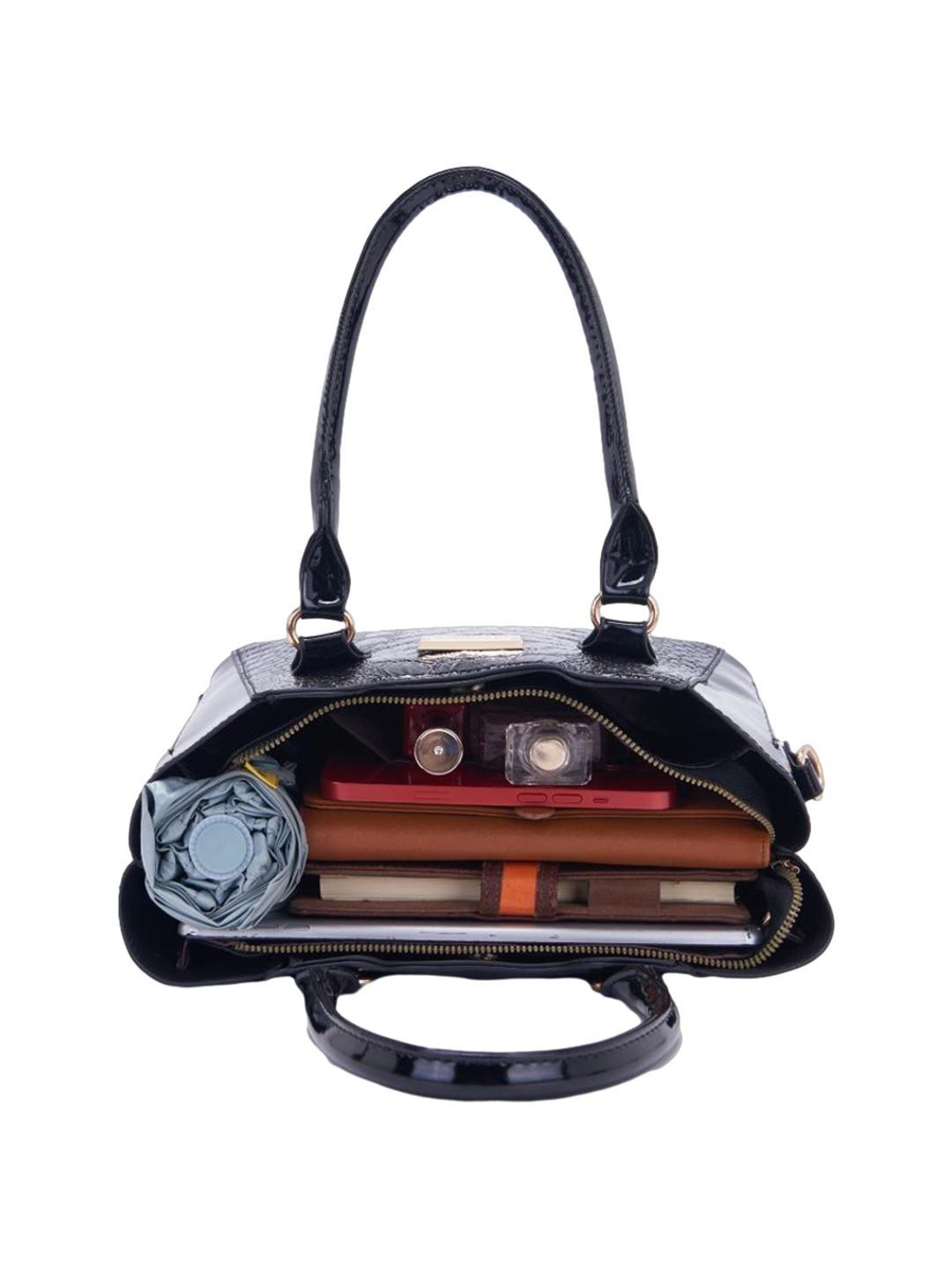 Pierre Cardin Black Textured Satchel Handbag