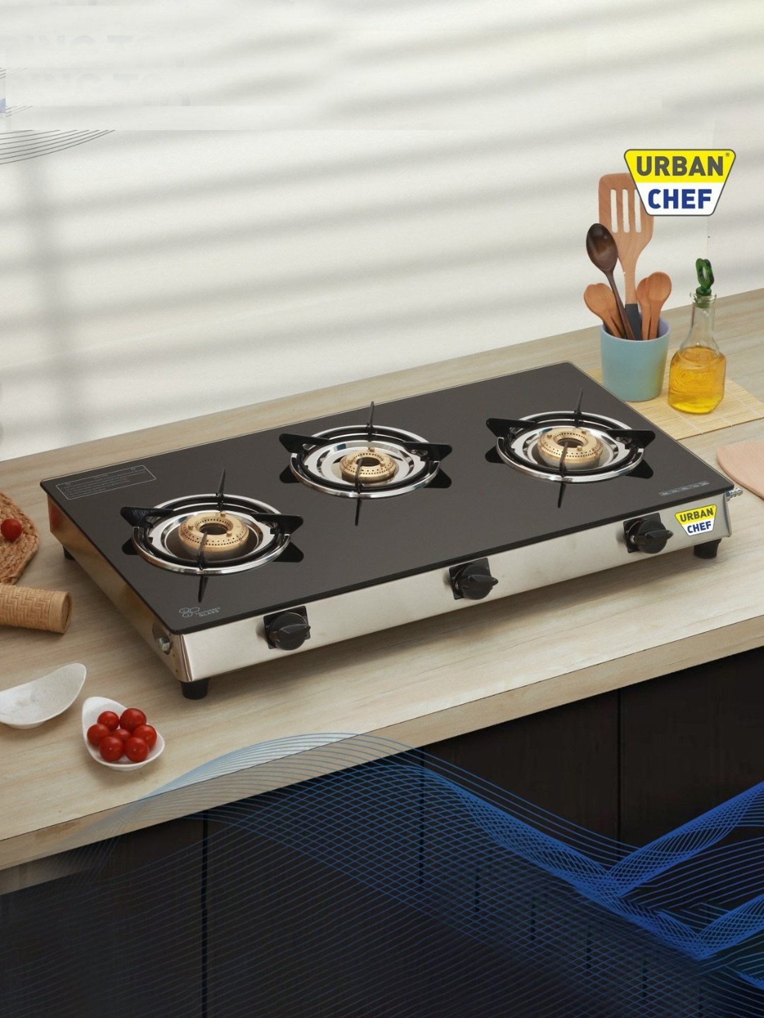 Urban Chef Gas Stove with 3 Burners ( Black )