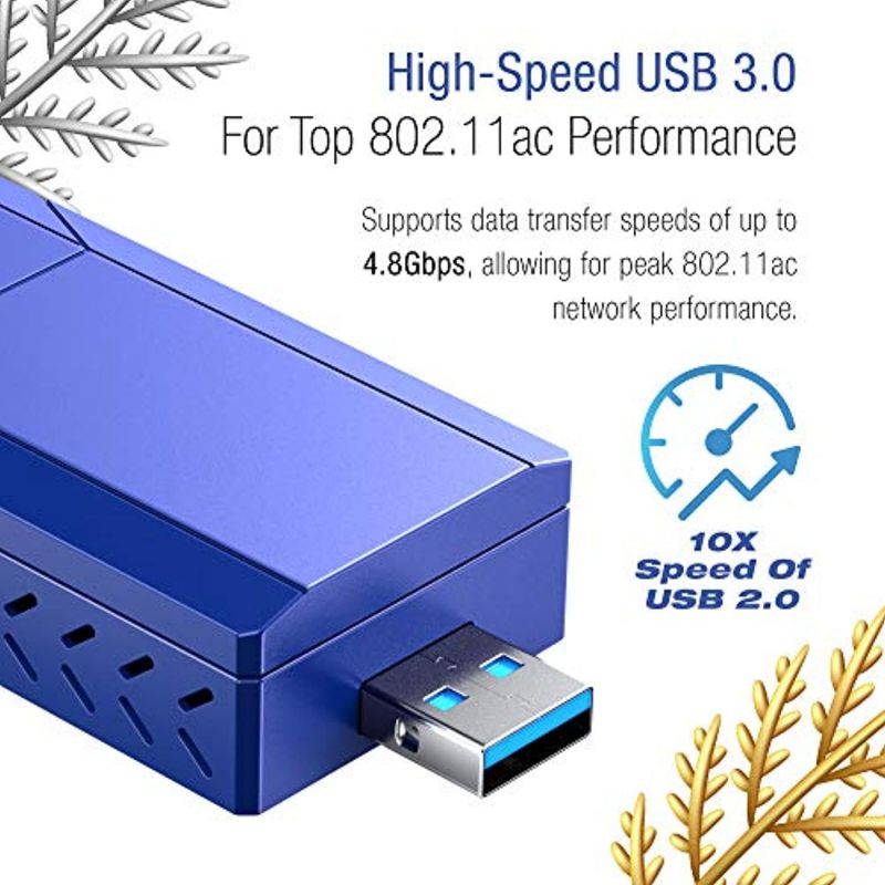 NET-DYN AC1900 USB Wireless WiFi Adapter for PC, Dual Band, 5GHz 1300 Mbps | 2.4GHZ, USB 3.0 Lightening Fast Speeds Say Bye to Buffering, IEEE802.11a/b/ac for PC or Mac, for Desktop or Laptop (AC1900)