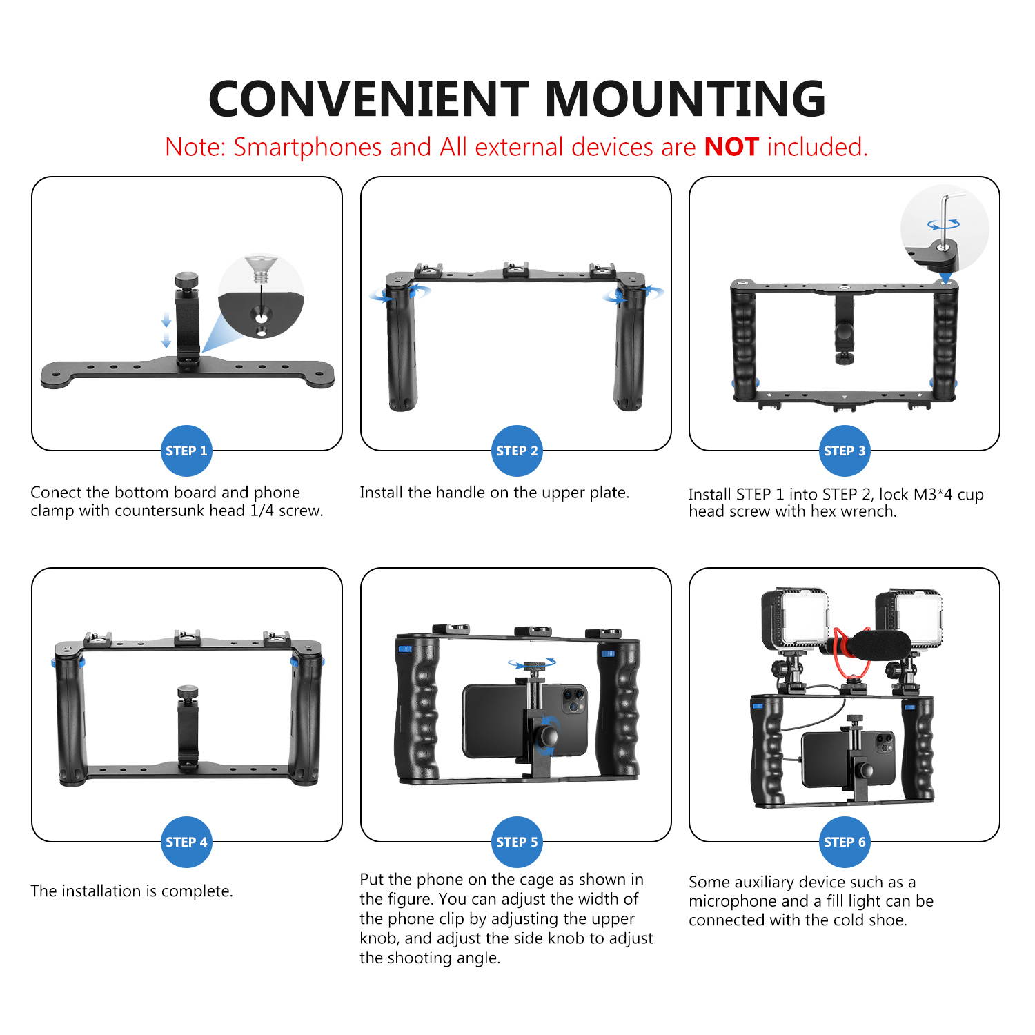 Neewer Aluminum Smartphone Video Rig, Filmmaking Case, Phone Video Stabilizer Grip Tripod Mount for Videomaker Film-Maker Video-grapher Compatible with iPhone 11 11 Pro 11 Pro Max X Xs Huawei Samsung