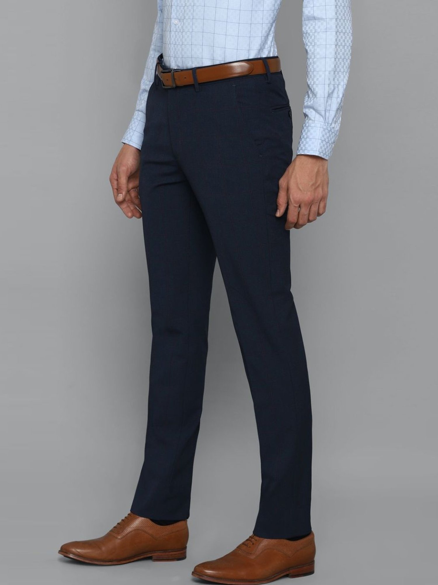 Louis Philippe Navy Slim Fit Checks Trousers
