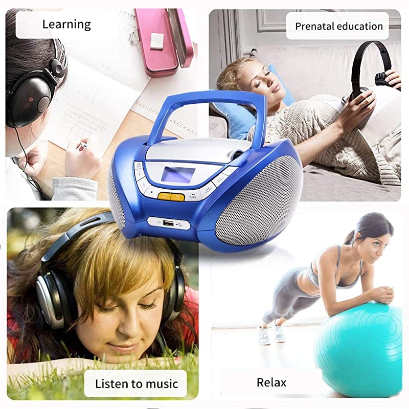 CP546 Portable Stereo Boombox CD Player with Radio | USB MP3 Player | Boombox with Cd Player Mp3 | Portable Radio CDPlayer Stereo with USB | Aux Linein Headphone Jack Blue