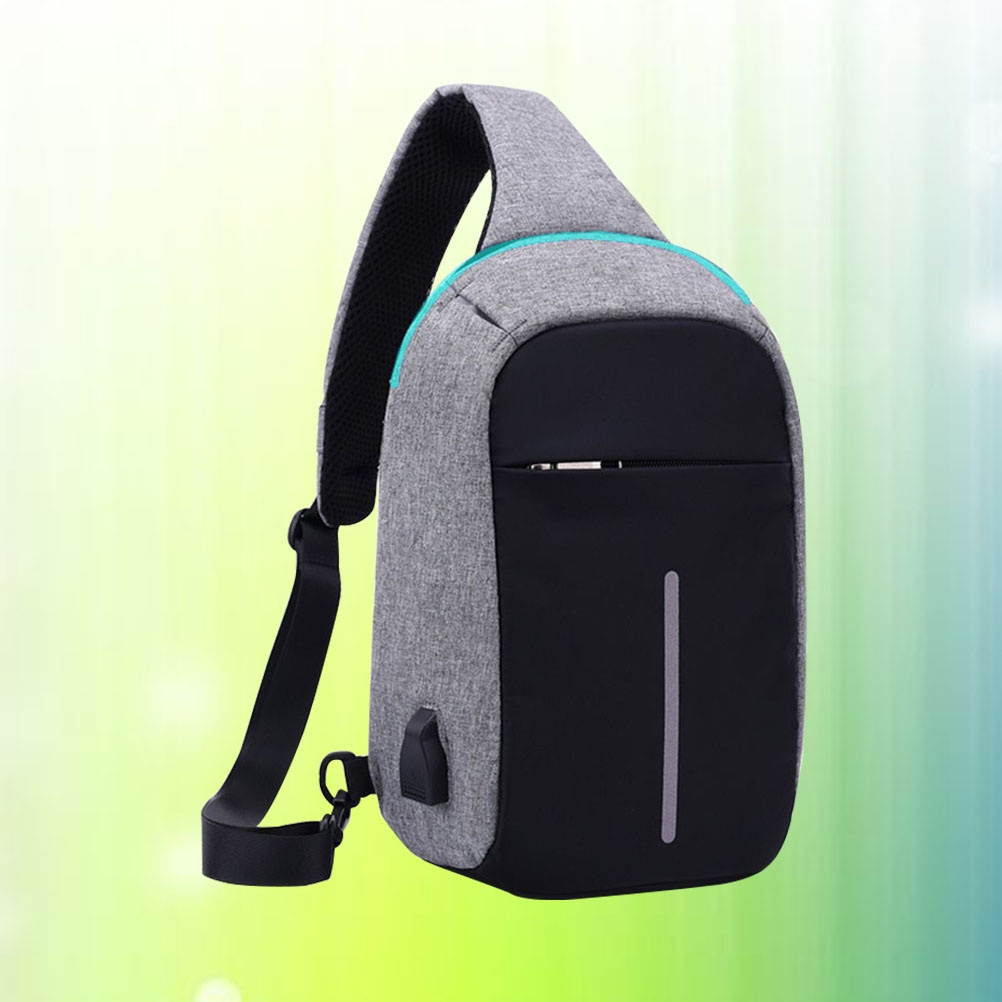 Men Messenger Bags Crossbody Slings Shoulder Chest Bags Anti-theft Strap Back Packs laday Casual External USB Charge Travel Bags (Light Gray)