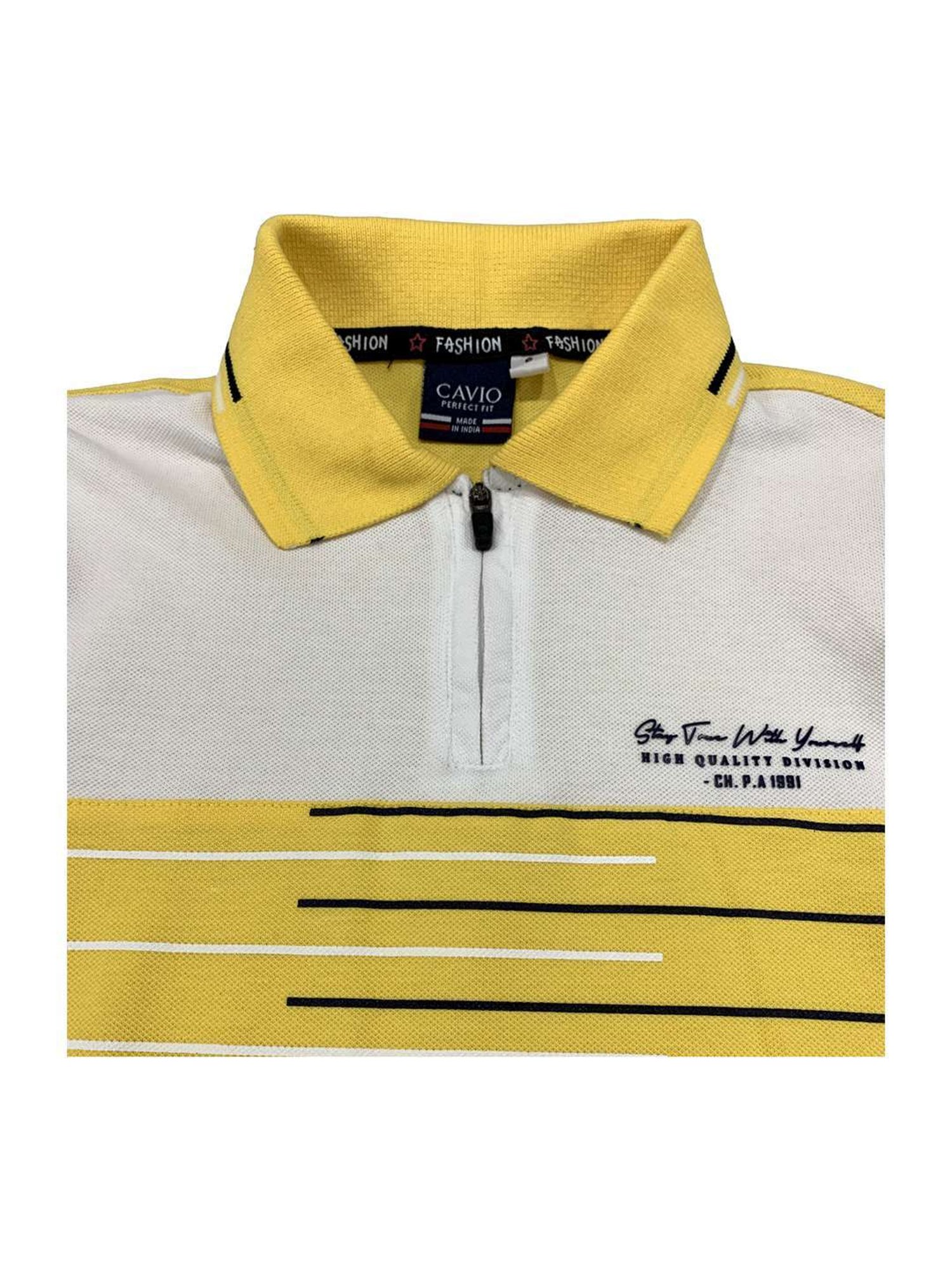 Cavio Kids Yellow & White Cotton Color Block Polo T-Shirt