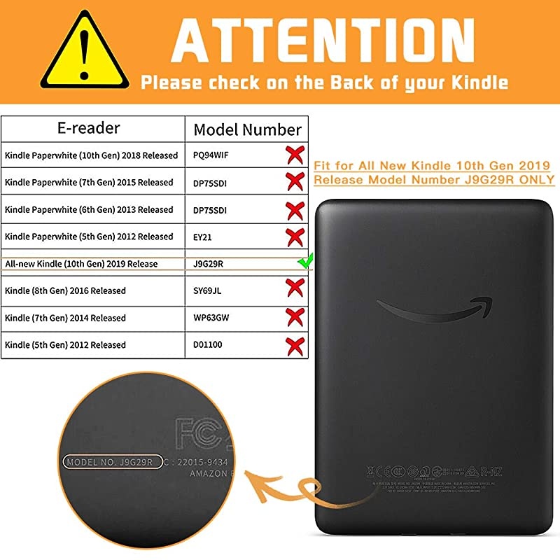 Case for Kindle (10th Generation 2019 Release Only, Model No. J9G29R) , Lightweight Protective Smart Shell Cover with Auto Sleep/Wake (Will not fit Kindle Paperwhite 10th Gen 2018 or Kindle Oasis), A