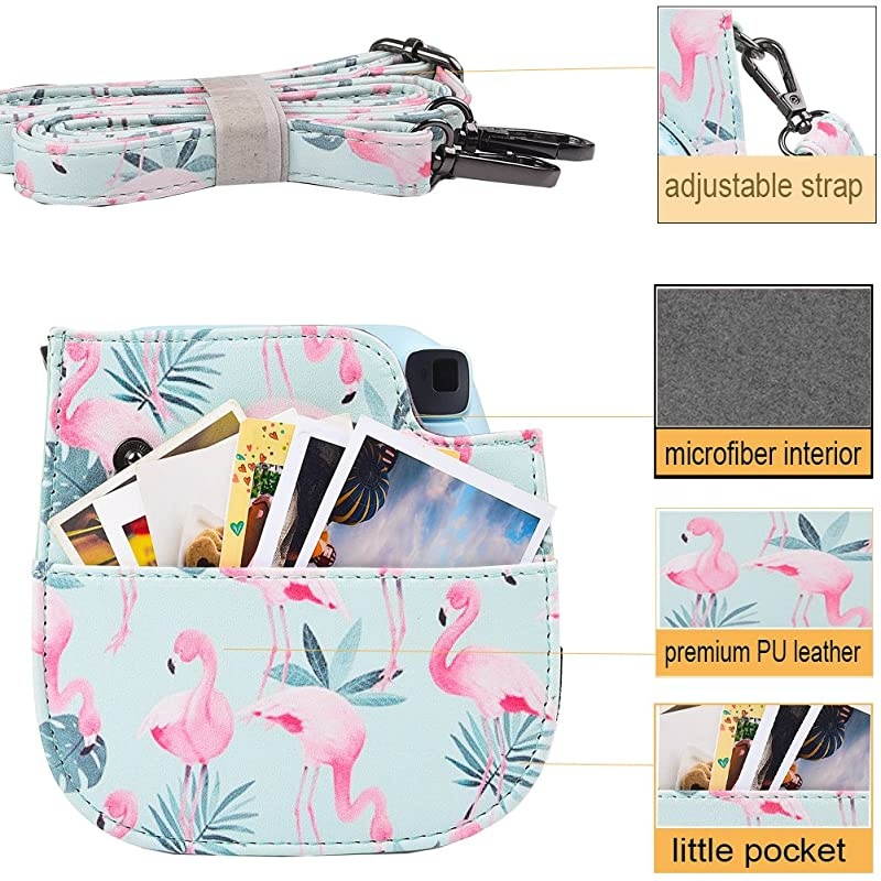 Protective & Portable Case Compatible with Polaroid fujifilm Instax Mini 11/9 / 8/8+ Instant Film Camera with Accessory Pocket and Adjustable Strap - Flamingo by