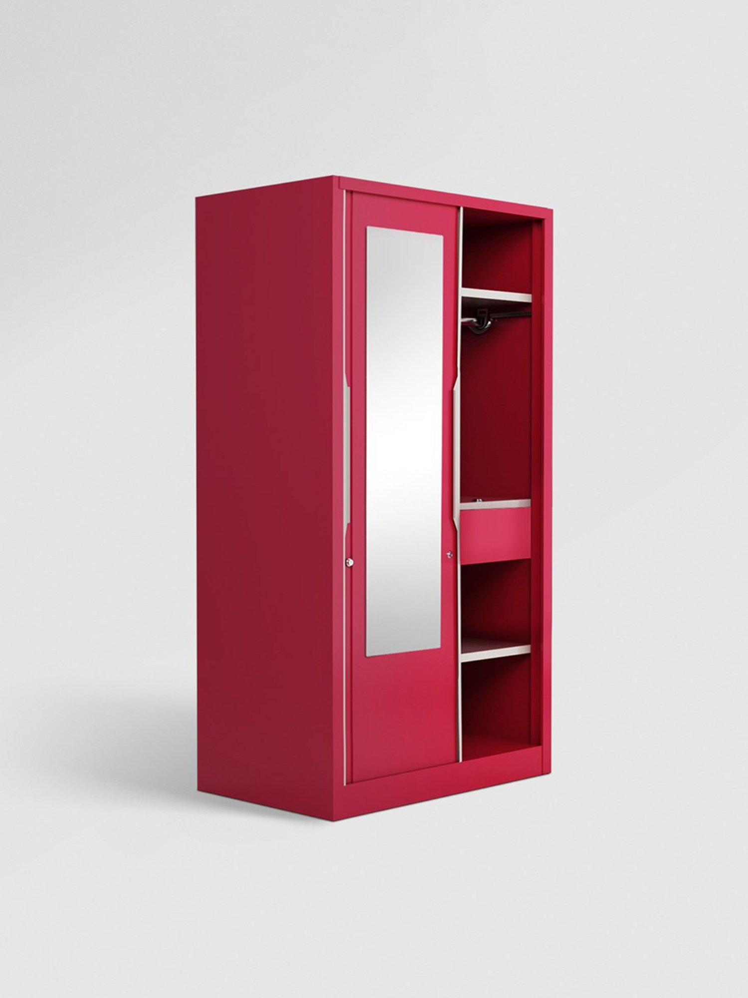 Godrej Interio Slide N Store Pro 2-Door Steel Wardrobe, Blush Red (1-Year Warranty, 1 Drawer)