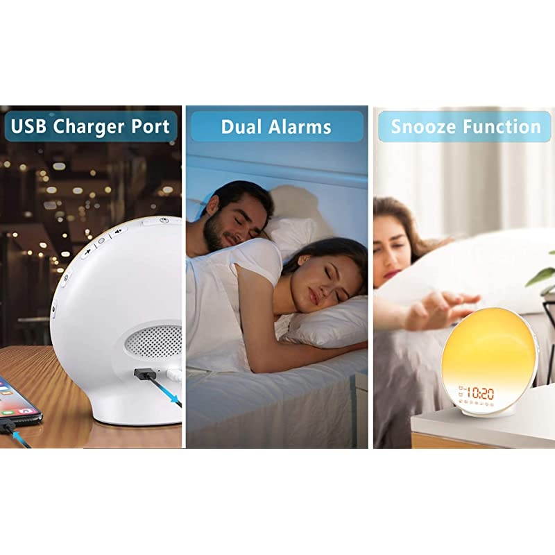 Up Light Sunrise Alarm Clock for Kids, Heavy Sleepers, Bedroom, with Sunrise Simulation, Sleep Aid, Dual Alarms, FM Radio, Snooze, Nightlight, Daylight, 7 Colors, 7 Natural Sounds, Ideal for Gift