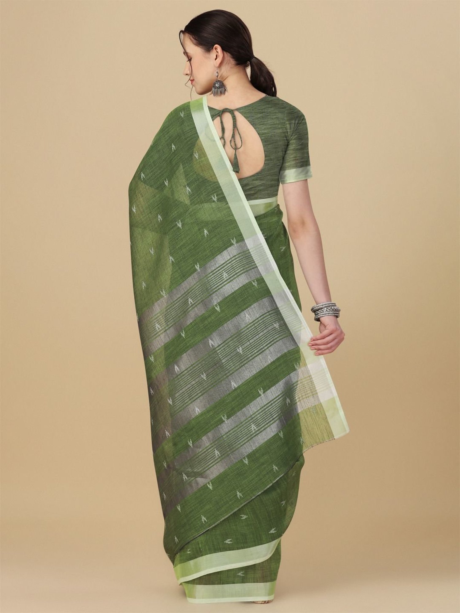 Elora Green Linen Woven Saree With Unstitched Blouse