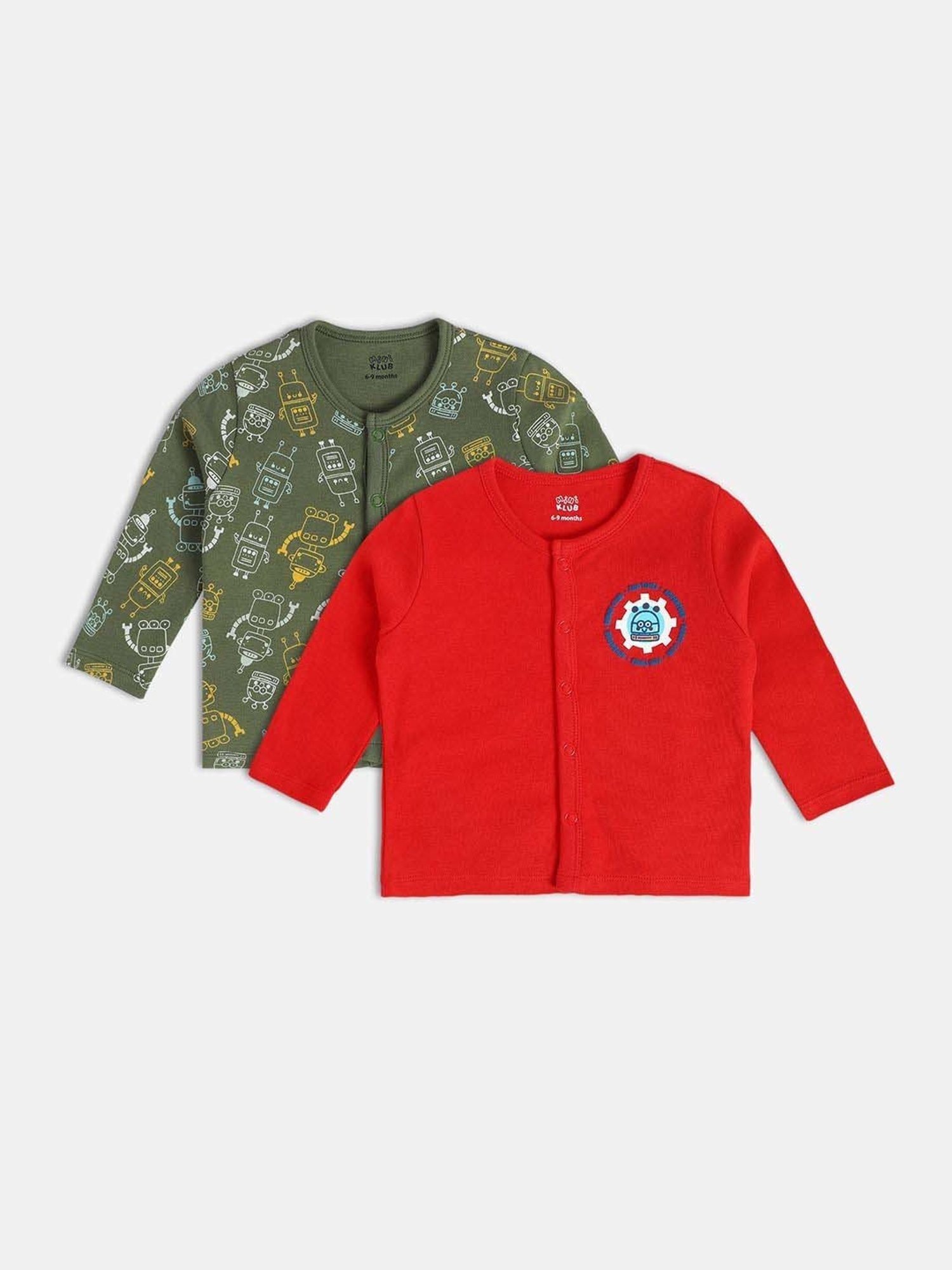 MINIKLUB Boys Olive Green & Red Printed Full Sleeves Front Open Vest