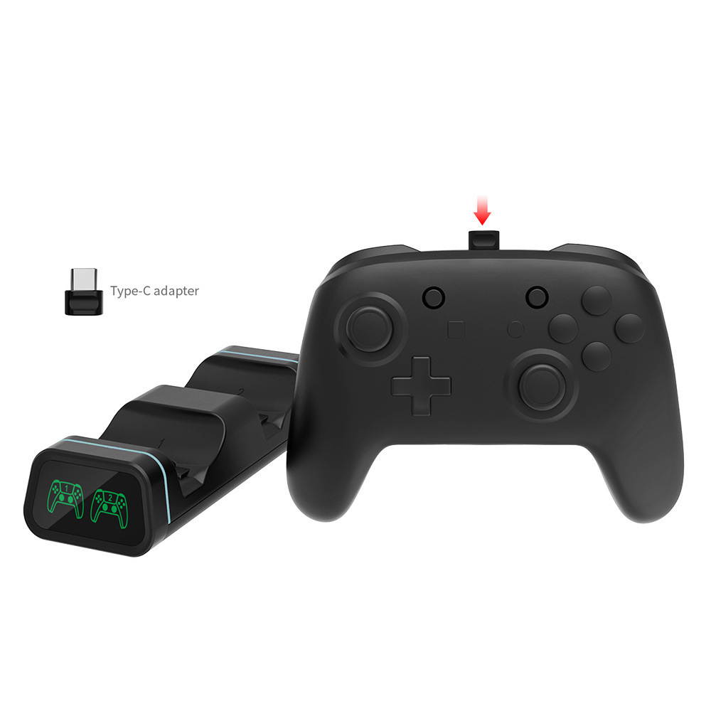 Controller Charger for PS5, Xbox Series X/S, Xbox Elite 2, Nintendo Switch Pro & Google Controller with 2 Detachable Type C Adapters & LED Indicator Lights, Multifunctional Dual Docking Station Stand