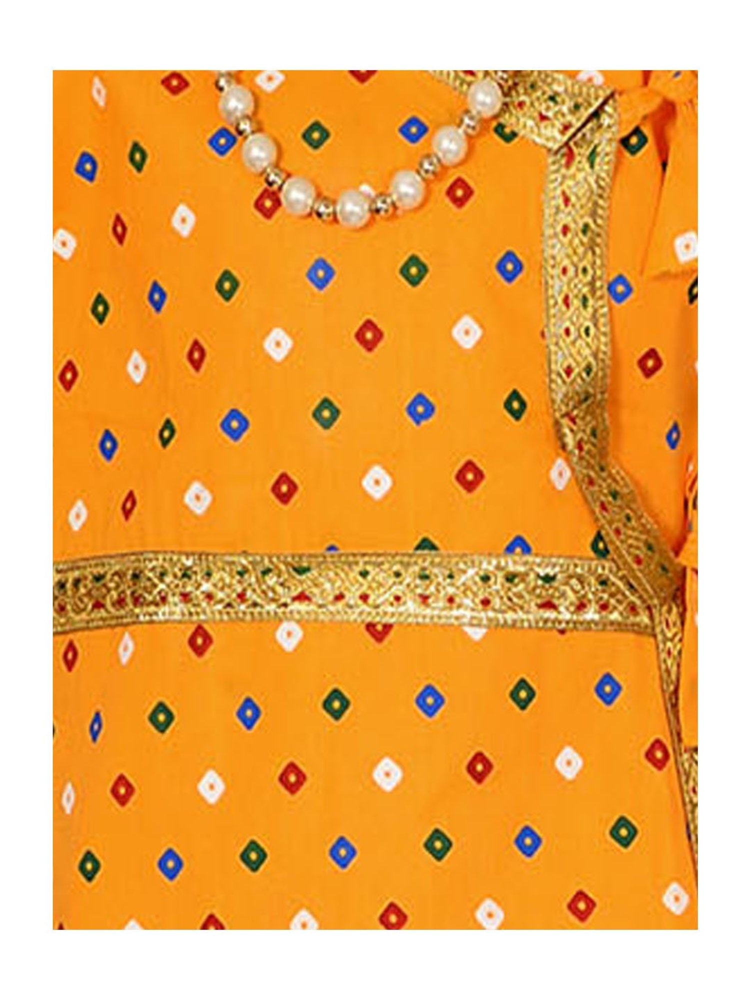 Ahhaaaa Kids Orange Embroidered Kurta, Dhoti, Pagri with Flute