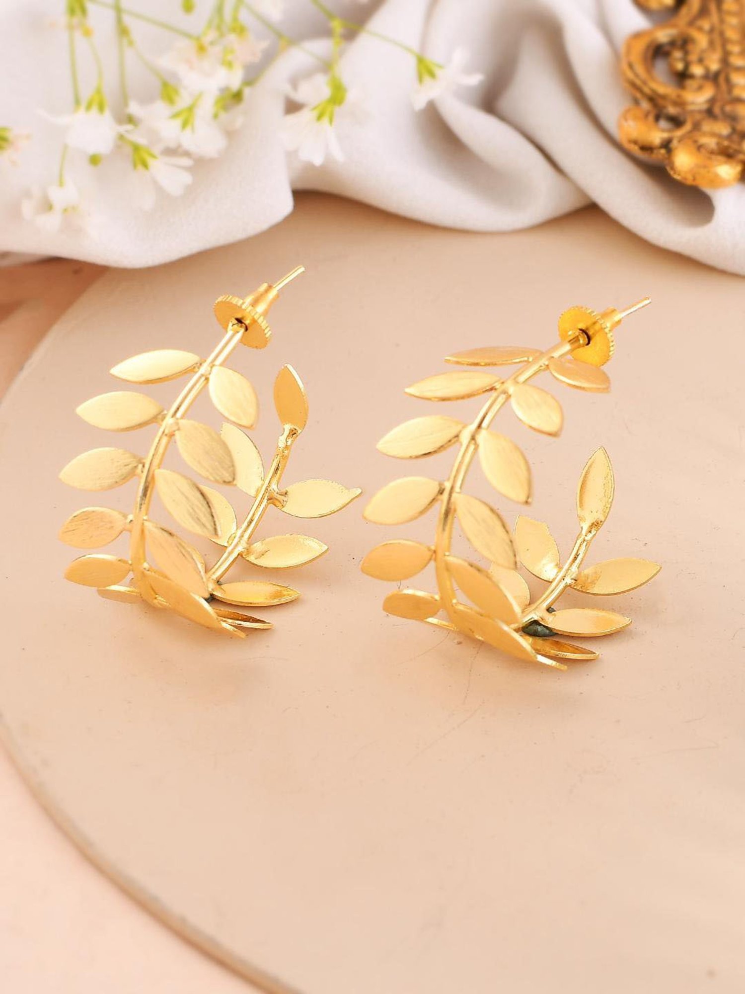 VOJ 1 Gram Gold Plated Leaf Shaped Hoop Earrings for Women