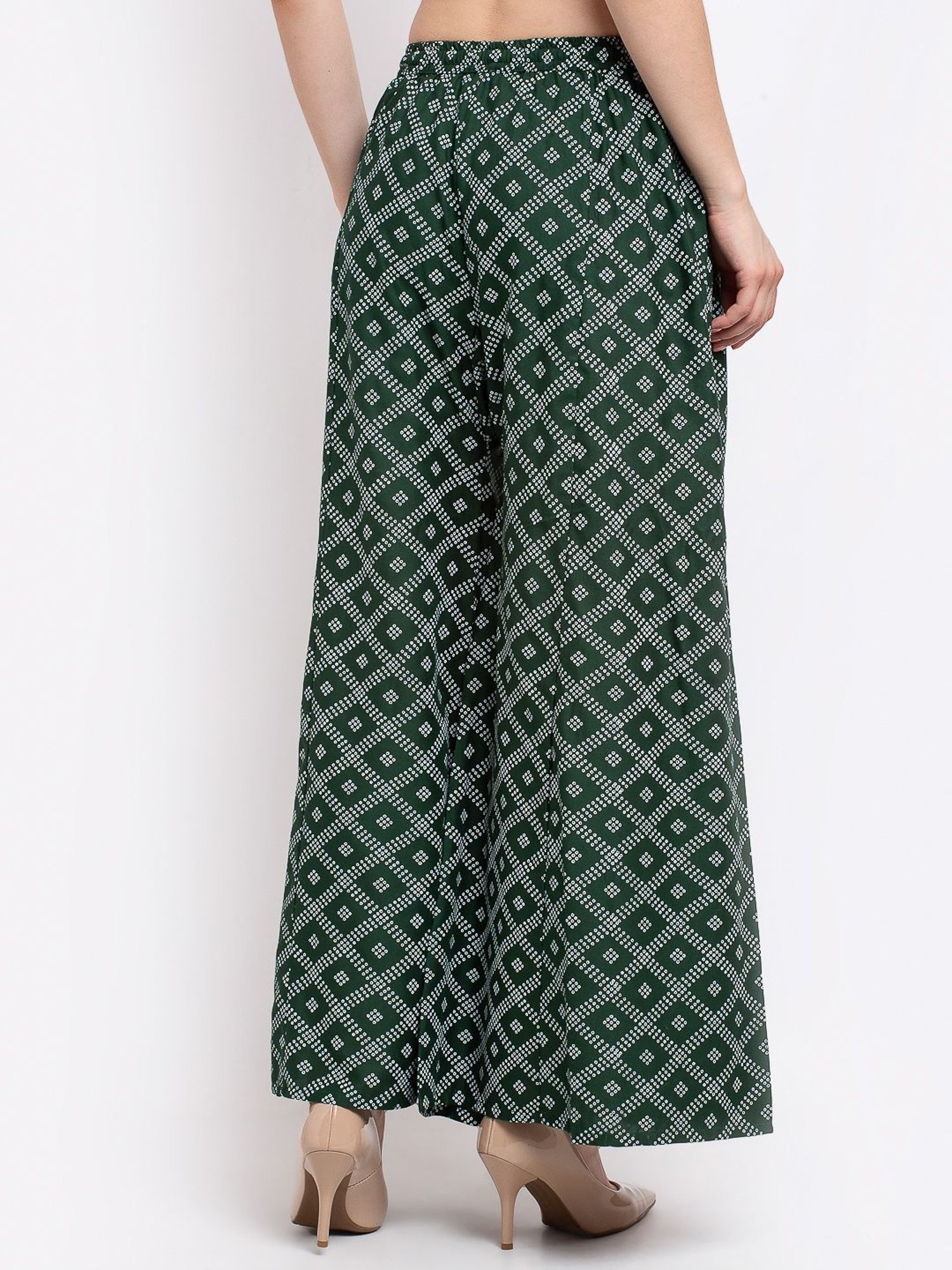 Gracit Green & Pink Printed Palazzos - Pack Of 2