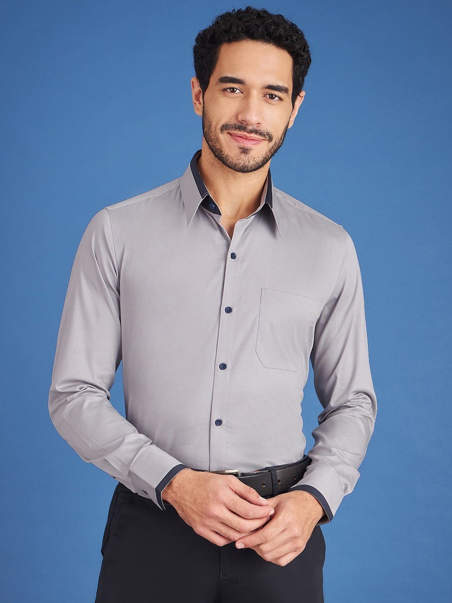 Louis Stitch Grey Cotton Regular Fit Texture Shirt